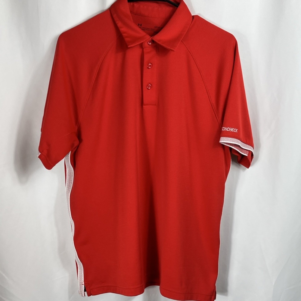 Under Armour‎ HeatGear Polo Shirt Red w/white trim Short Sleeve Men's Size Large
